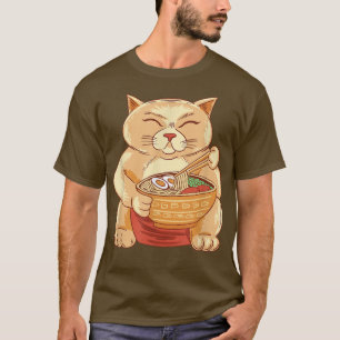 T-shirt Funny Anime Sumo Chat Mange Ramen Noodles Kawaii d