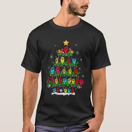 T-shirt Funny Asl Tree Sign Language Xmas Fierté Sourde Ca (Devant)