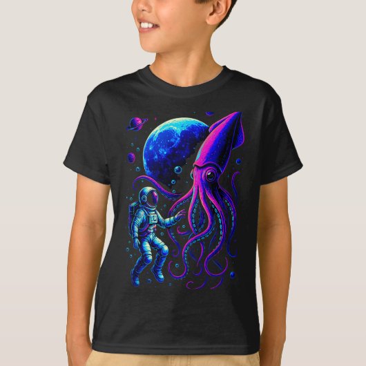 T-shirt Funny Astronaut And Squid In Underwater Space With (Devant)