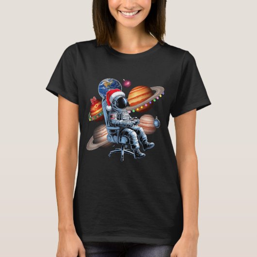 T-shirt Funny Astronaut Christmas Space Lights Santa Hat P (Devant)