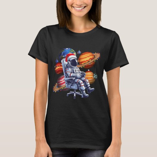 T-shirt Funny Astronaut Christmas Space Lights Santa Hat P (Devant)