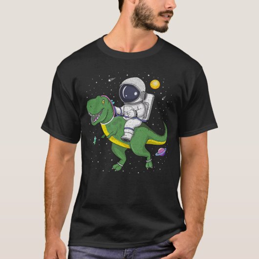 T-shirt Funny Astronaut Riding T-Rex in Space Dinosaur Men (Devant)