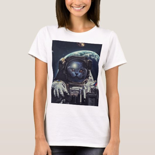 T-shirt Funny Astronaut Shorthair Cat dans l'espace (Devant)