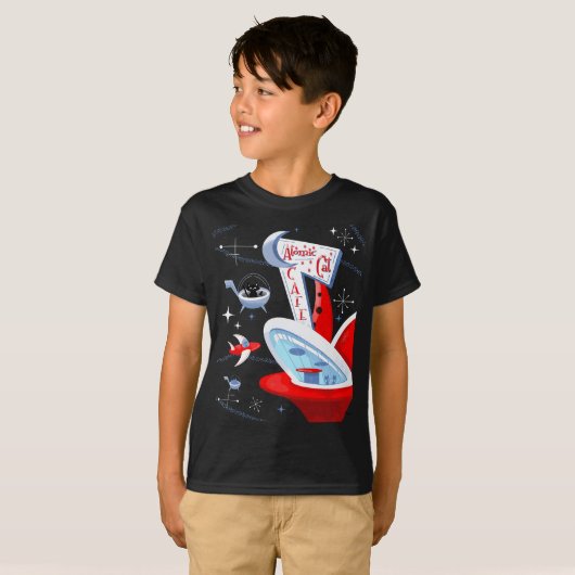 T-shirt Funny Atomic Cat Café Retro Futuristic Spaceport M (Devant entier)