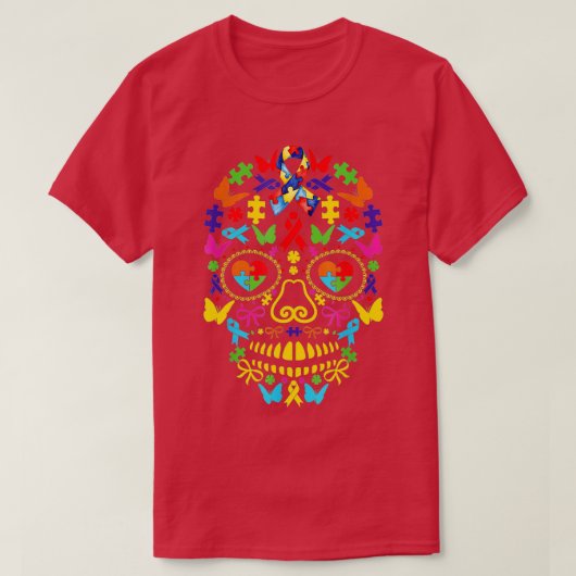 T-shirt Funny Autistic Skull Heart Puzzle Sensibilisation  (Design devant)