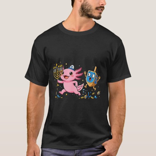 T-shirt Funny Axolotl Dreidel Menorah Hanukkah Kids Womens (Devant)