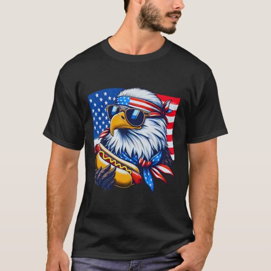 T-shirt Funny Bald Eagle Hotdog American Flag 4th Of July (Devant)