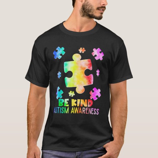 T-shirt Funny Be Kind Puzzle Pieces Tie Dye Autism Awarene (Devant)