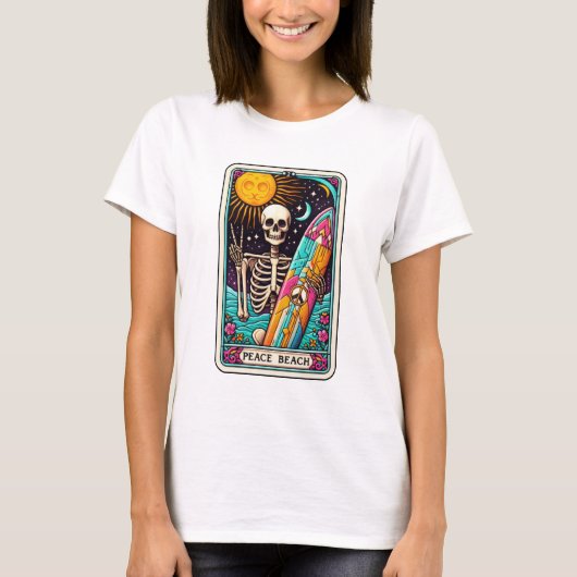 T-shirt Funny Beach Peace Beach Skeleton Tarot (Devant)