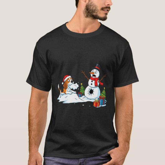 T-shirt Funny Beagle Snowman Christmas Tree Xmas Womens Me (Devant)