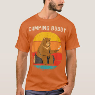 T-shirt Funny Bear Camping Buddy Retro Vintage Sunset