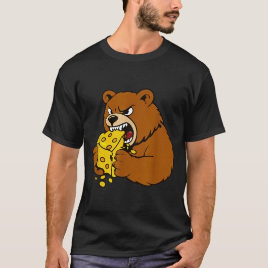 T-shirt Funny Bear Eating Cheese Illustration For Food Lov (Devant)