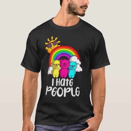 T-shirt Funny Bears And Rainbow I Hate People Antisocial I (Devant)