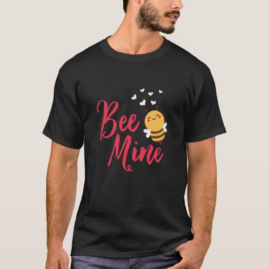 T-shirt Funny Bee Mine Miel Bee Valentine's (Devant)