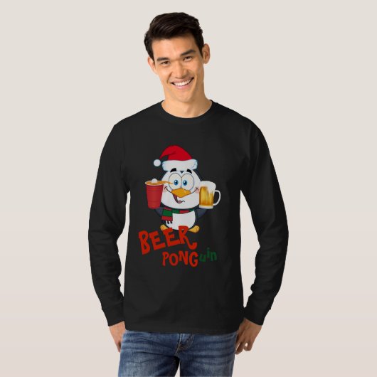 T-shirt FUNNY BEER PONG Penguin Noël (Devant entier)