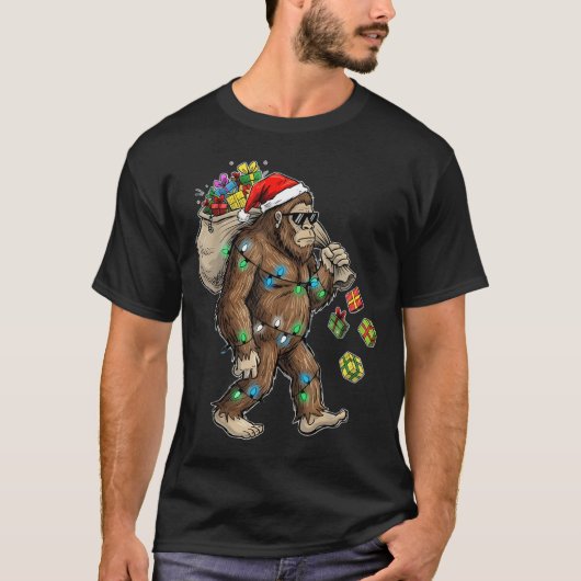 T-shirt Funny Bigfoot Christmas Tree Lights Xmas Boys Mens (Devant)