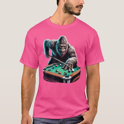 T-shirt Funny Bigfoot Sasquatch Billiards Pool Player Men  (Devant)