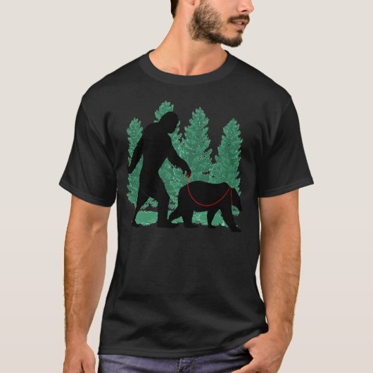 T-shirt Funny Bigfoot Walking A Grizzly Bear Wild Animal L (Devant)
