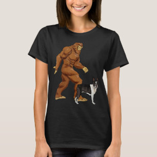 T-shirt Funny Bigfoot Walking Boston Terrier Sasquatch Chi