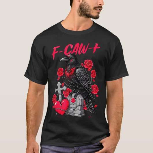 T-shirt Funny Black Bird F-caw-f Anti Valentines Day Singl (Devant)