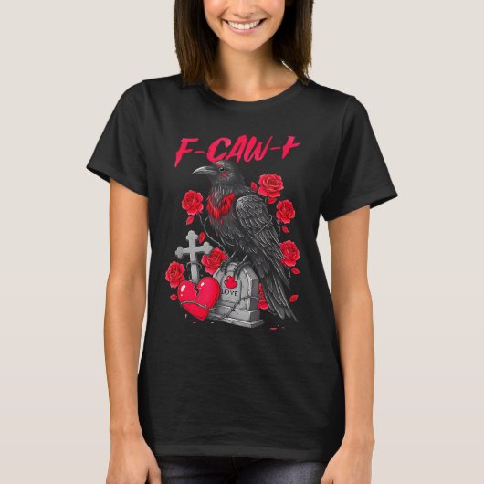 T-shirt Funny Black Bird F-caw-f Anti Valentines Day Singl (Devant)