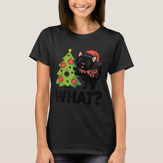 T-shirt Funny Black Ca Pushing Christmas Tree Over Cat Wha (Devant)