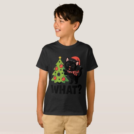 T-shirt Funny Black Ca Pushing Christmas Tree Over Cat Wha (Devant entier)