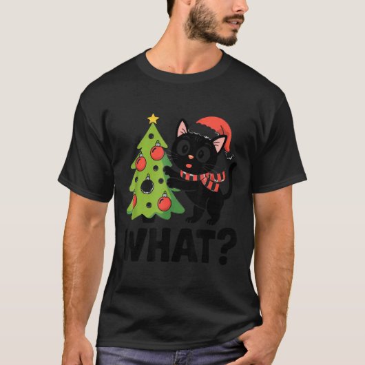 T-shirt Funny Black Ca Pushing Christmas Tree Over Cat Wha (Devant)