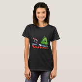 T-shirt Funny Black Cat Chasing Christmas Tree Over Cat Wh (Devant entier)