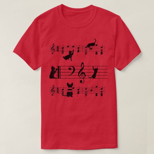 T-shirt Funny Black Cat Climbing Playing Sheet Music Note (Design devant)