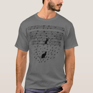 T-shirt Funny Black Cat Escalade de lecture feuille musiqu