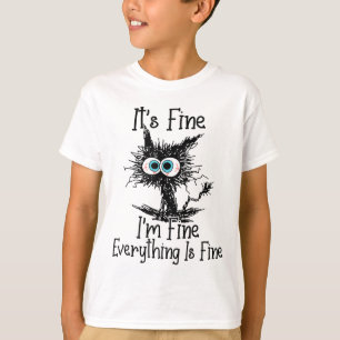 T-shirt Funny Black Cat It's Fine Im Fine Tout est wifi