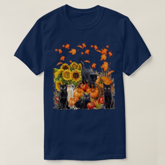 T-shirt Funny Black Cat Leaf Fall Hello Autumn For Cute Ki (Design devant)
