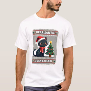 T-shirt Funny Black Cat Noël Cher Père Noël, Je peux expla