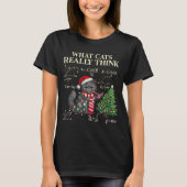 T-shirt Funny Black Cat Pushing Xmas Tree Over Cats Physic (Devant)