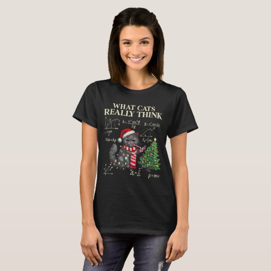 T-shirt Funny Black Cat Pushing Xmas Tree Over Cats Physic (Devant entier)