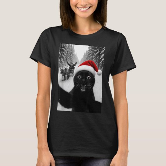 T-shirt Funny Black Cat Selfie With Santa Christmas Men Wo (Devant)