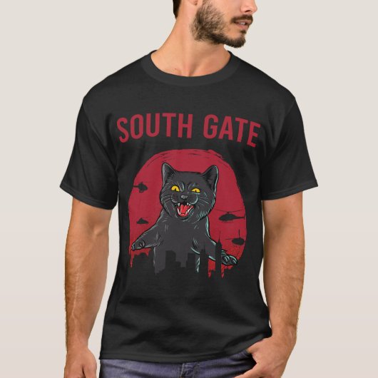 T-shirt Funny Black Cat South Gate (Devant)