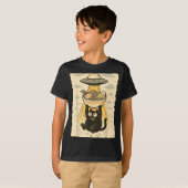 T-shirt Funny Black Cat Ufo Ramen Alien Abduction Graphic  (Devant entier)