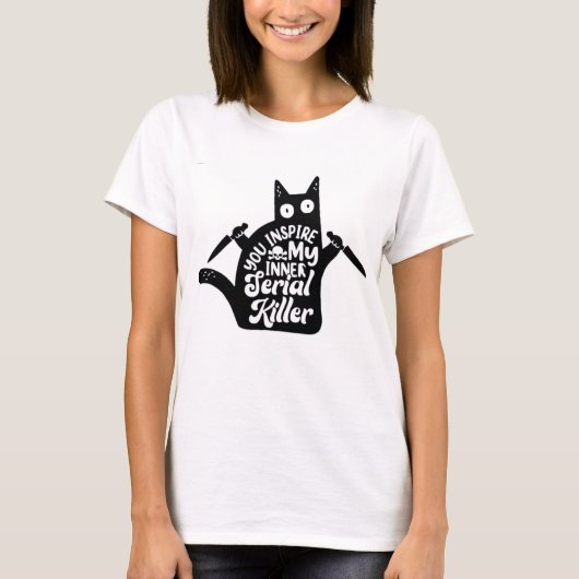 T-shirt Funny Black Murder Cat Halloween Funny Party  (Devant)