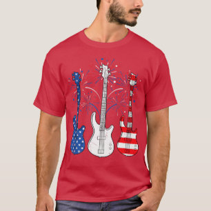 T-shirt Funny Bleu Rouge Blanc Guitare USA Drapeau Guitari