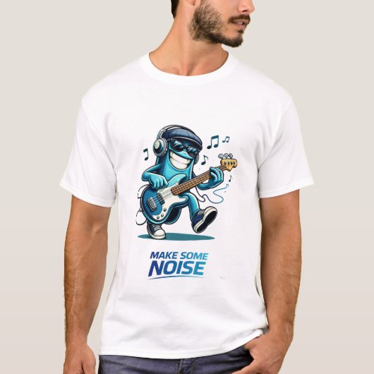 T-shirt Funny Blue Bass Player Character Music  (Devant)