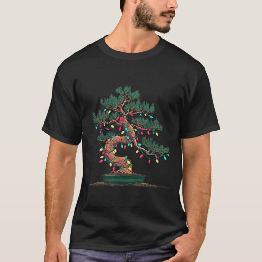 T-shirt Funny Bonsai Tree Christmas Graphics Lights Lover  (Devant)