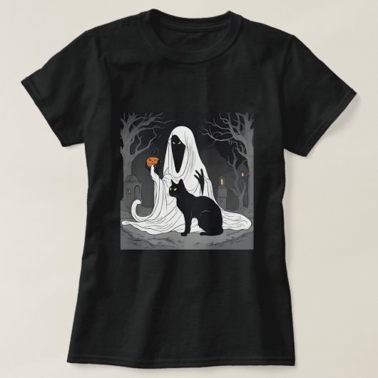 T-shirt Funny Boo Ghost Chat noir Halloween Éffrayant 2024 (Design devant)