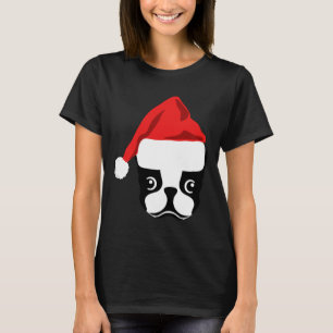 T-shirt Funny Boston Terrier Santa Hat Chien de Noël