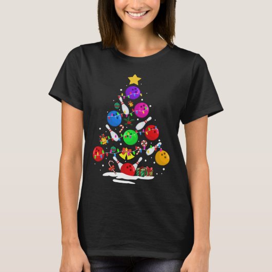 T-shirt Funny Bowling Ugly Christmas Tree Lights Xmas For (Devant)