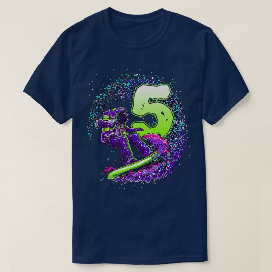 T-shirt Funny Boy 5e anniversaire astronaute surfe spatial (Design devant)