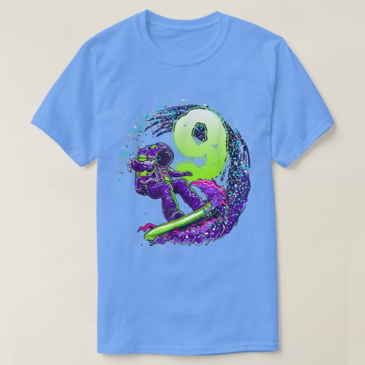 T-shirt Funny Boy 9th Birthday Astronaut Outer Space Surfe (Design devant)
