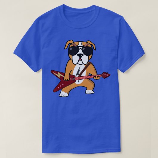 T-shirt Funny Bulldog Rocker Chien Jouant Guitar Rock Guit (Design devant)