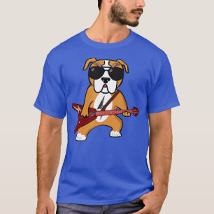 T-shirt Funny Bulldog Rocker Chien Jouant Guitar Rock Guit